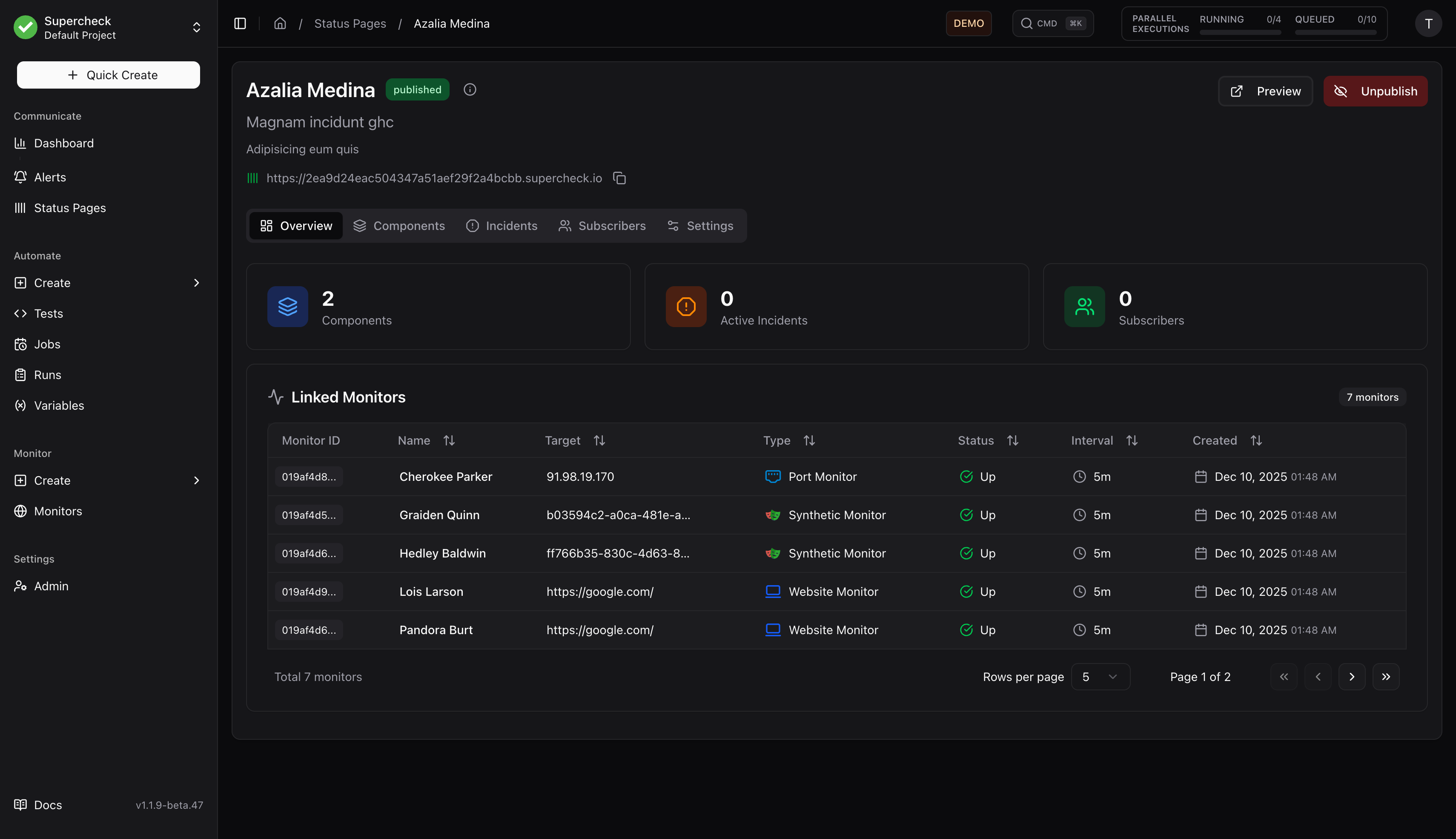 Status Page Overview