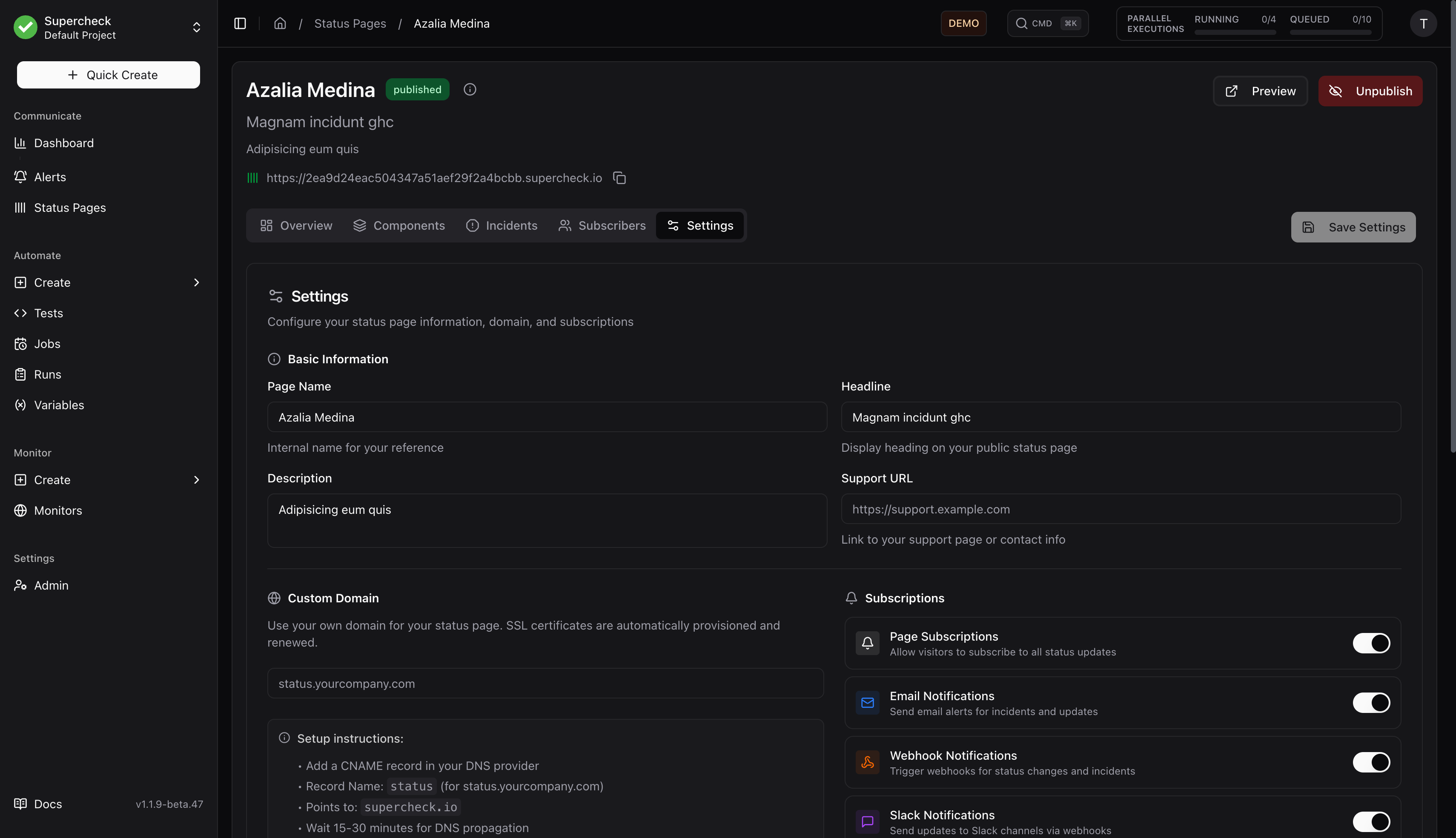 Settings Tab