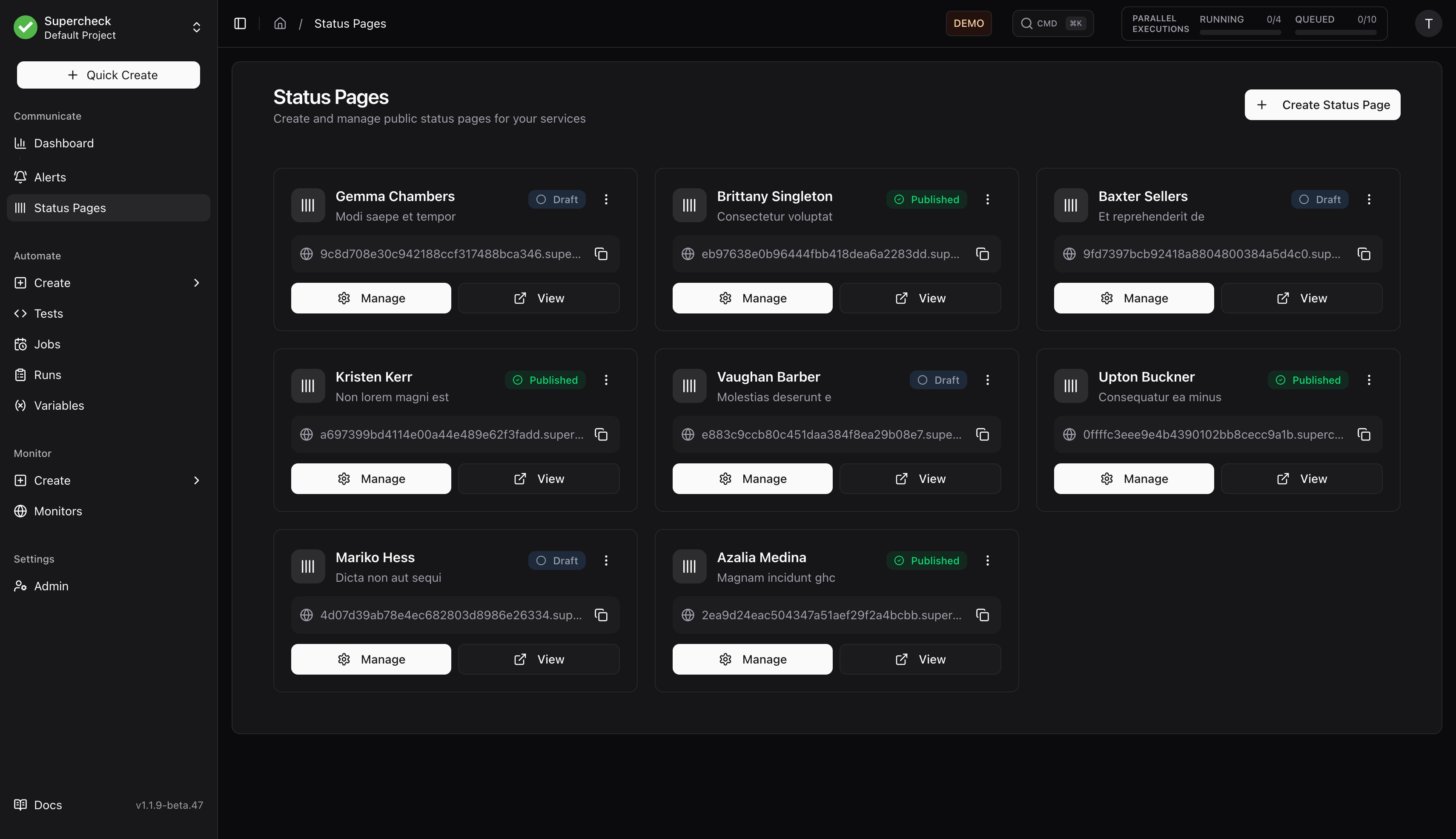 Status Pages List